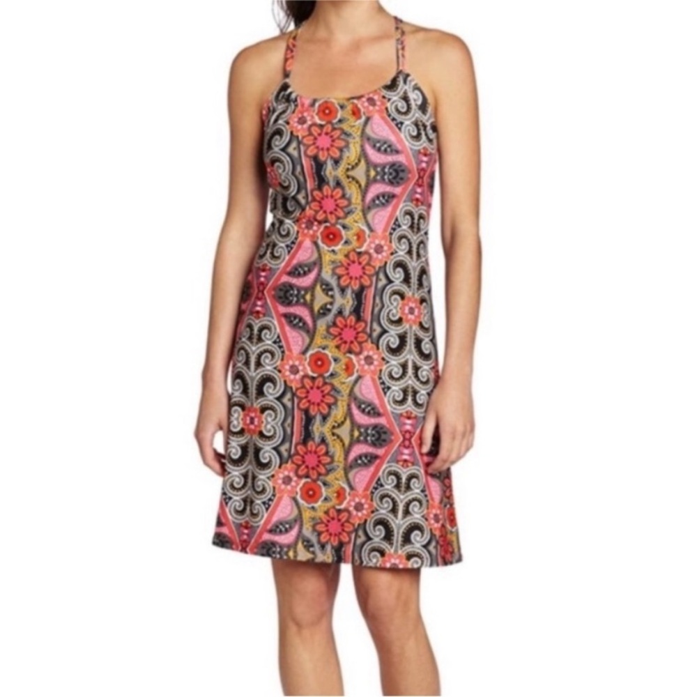 Prana Quinn Malibu Coral Halter Patterned Midi Dress